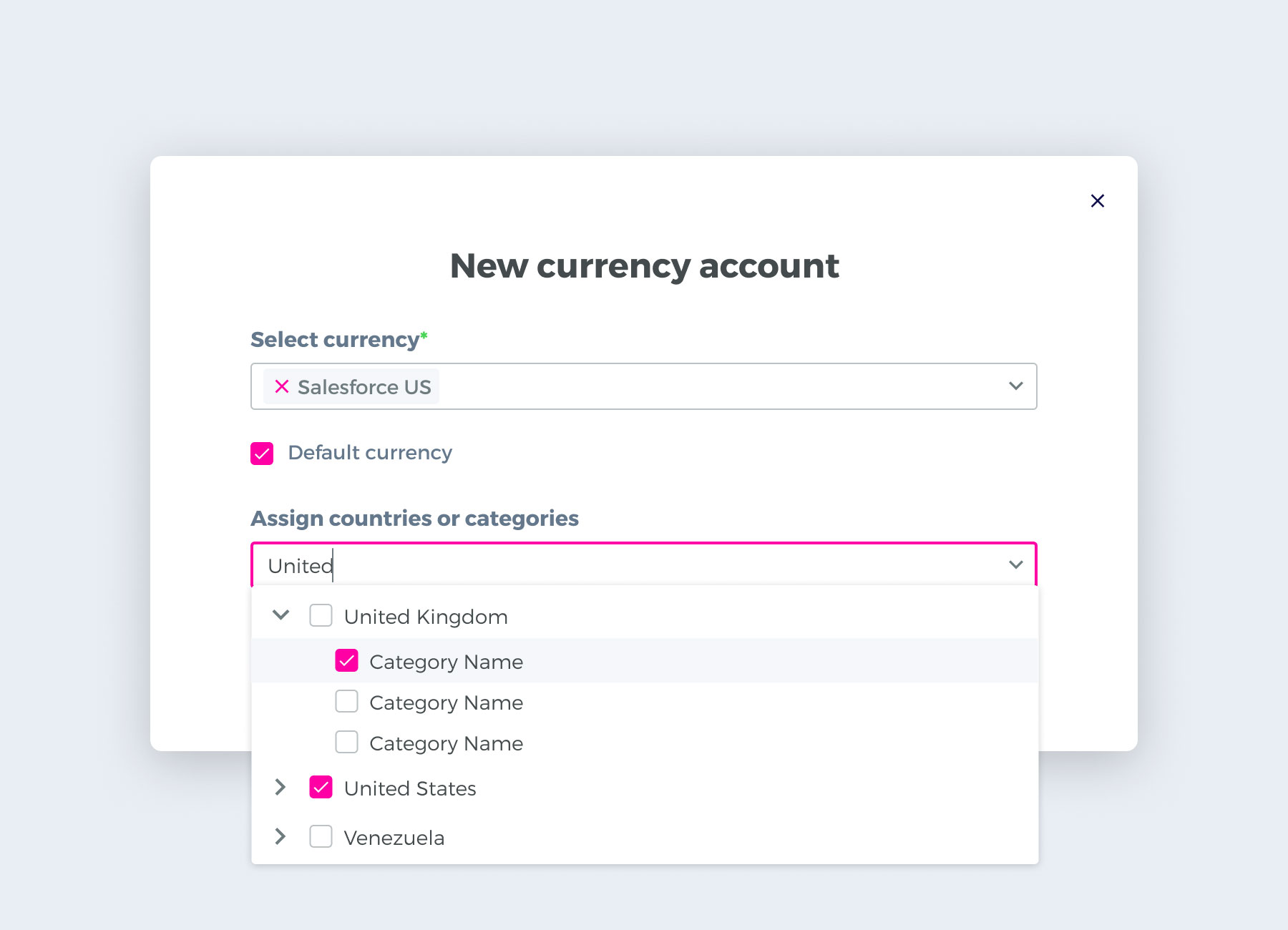 Assign currency by category
